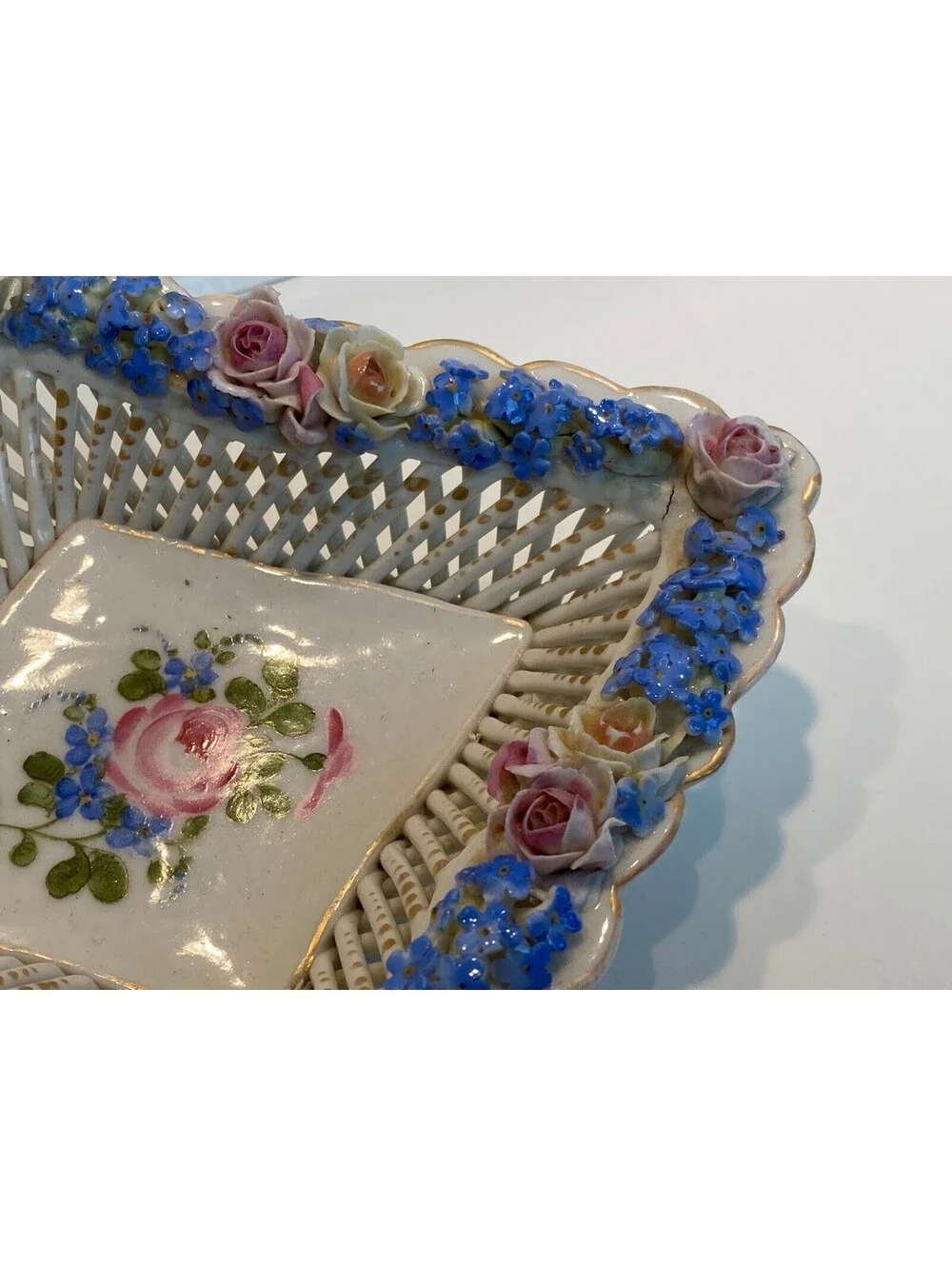 Schierholz Vintage Porcelain Decorative Bowl with Floral Design and Lattice Work